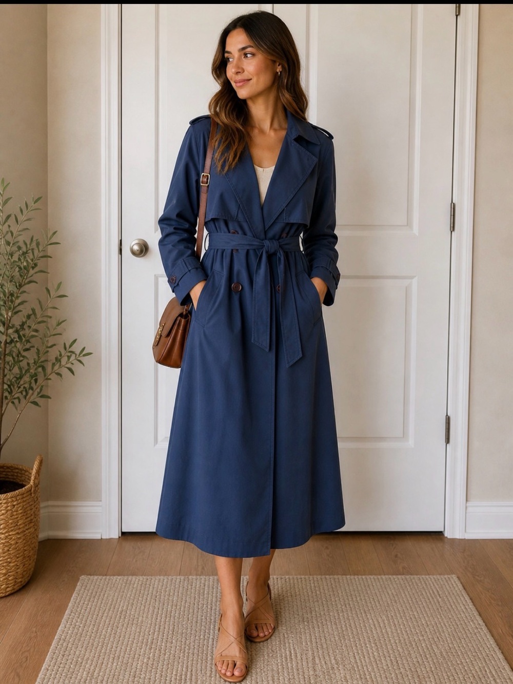 Vintage Women's Navy Trench Coat with Belt